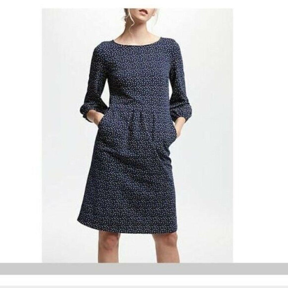 Boden Womens Odelia Jersey Dress UK 16L US 12L Navy Blue Gold Star Print NWT